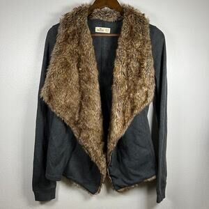 Hollister Women's faux fur collar open front sweater cardigan